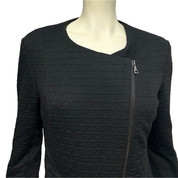 mercer & madison Textured Quilted Black Moto Jacket Asymmetrical Zip Up Blazer - Picture 2 of 9